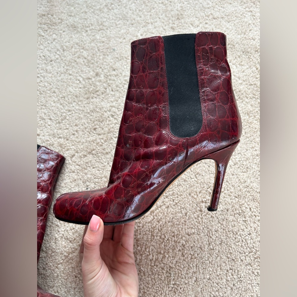 Kate Spade Katrina Burgundy Crocodile Alligator Boots - Picture 3 of 14